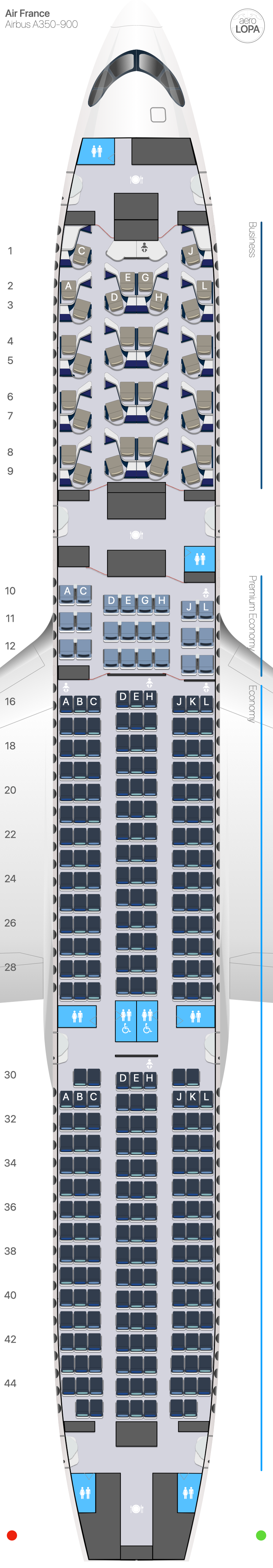 AF Airbus A350-900 - AeroLOPA | Detailed aircraft seat plans