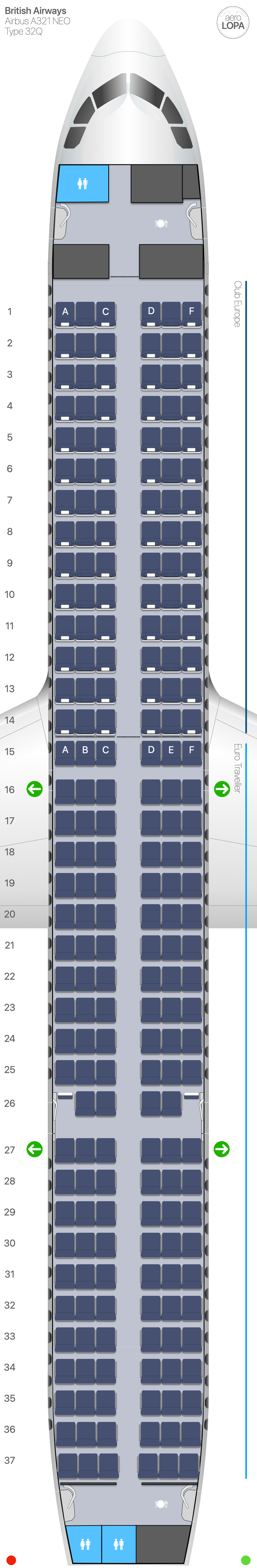 BA Airbus A321 neo type 32Q aeroLOPA Detailed aircraft seat plans