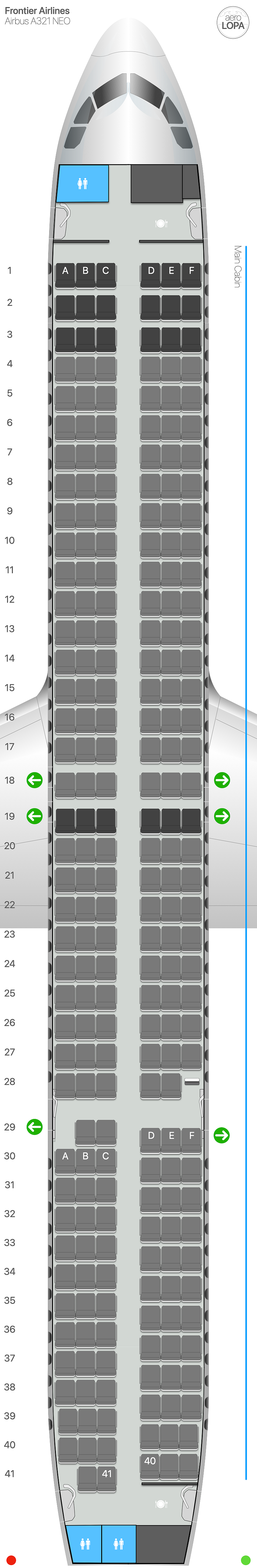 F9 Airbus A321 NEO aeroLOPA Detailed aircraft seat plans