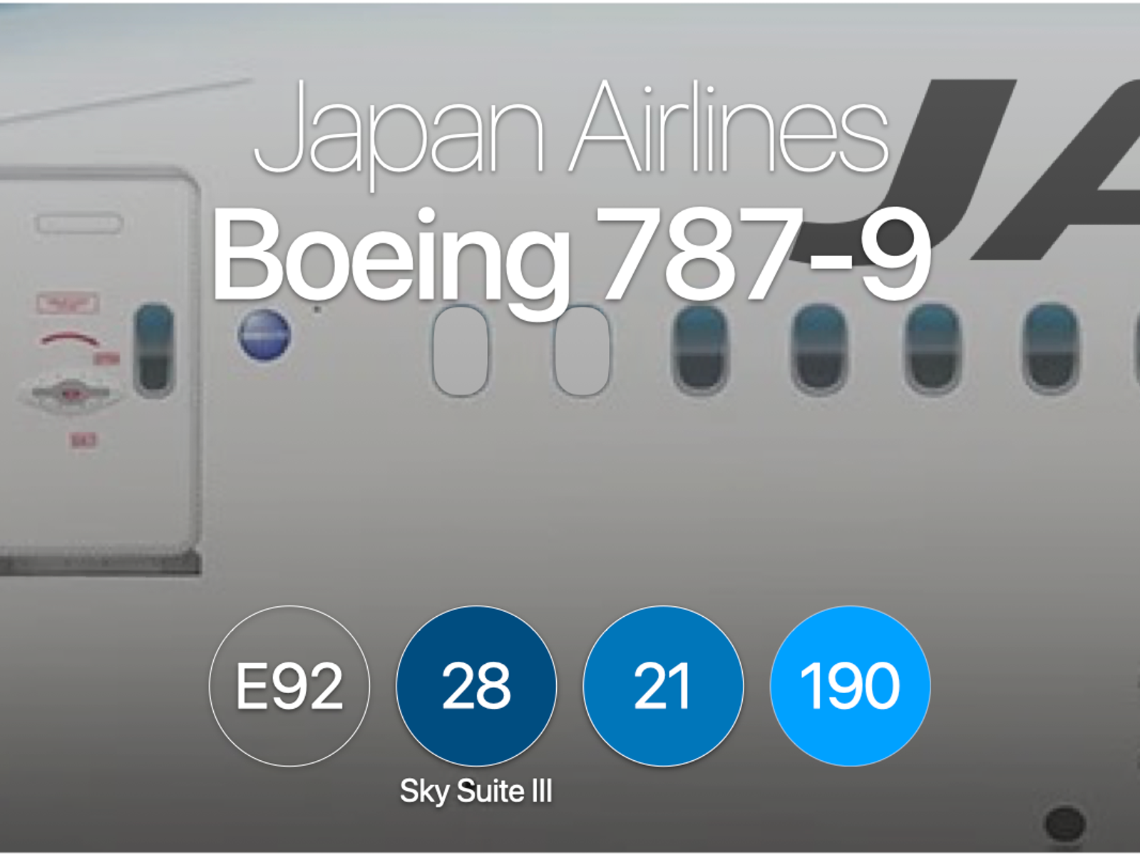 JL Boeing 787-9 type E92 - AeroLOPA | Detailed aircraft seat