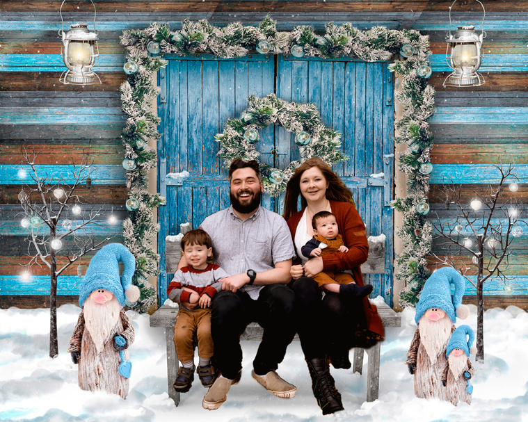 Families! Don't Miss Out on Our Limited Winter Wonderland Portrait Sessions. Portraits taken in my studio and then composited onto one of my snowy outdoor Xmas images for your greetings cards!