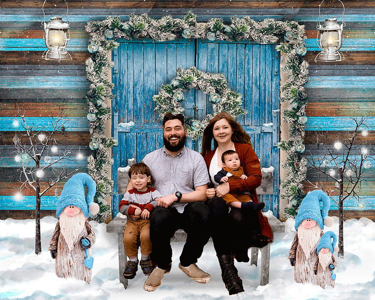 Families! Don't Miss Out on Our Limited Winter Wonderland Portrait Sessions. Portraits taken in my studio and then composited onto one of my snowy outdoor Xmas images for your greetings cards!