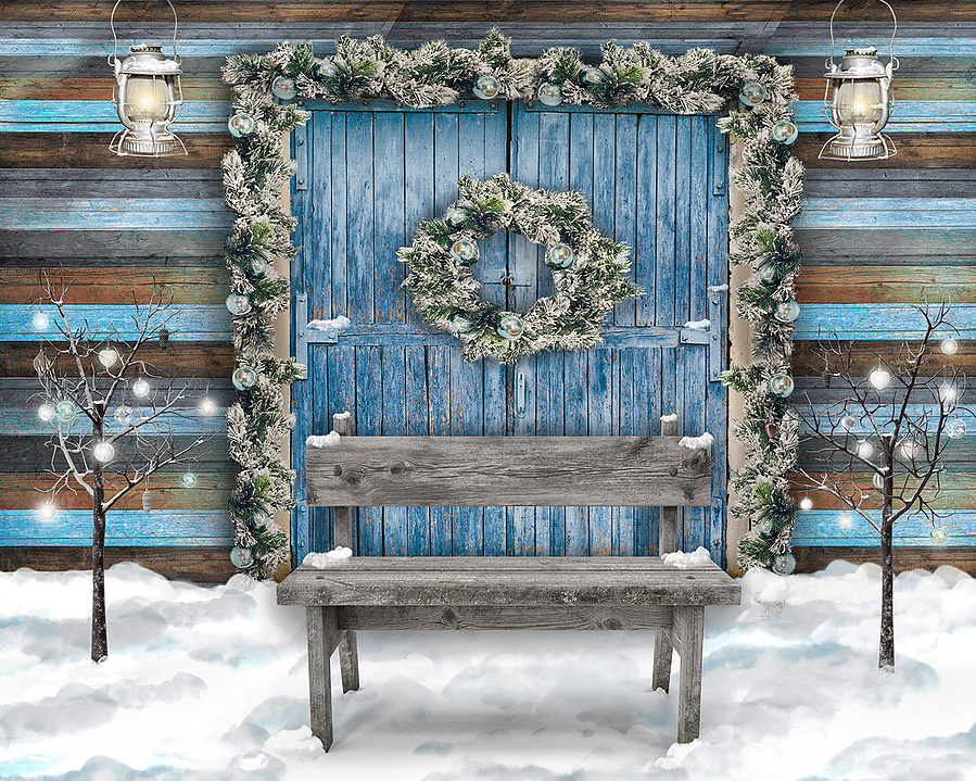 Seasonal greeting card for the family. Family portrait with this beautiful composite. I would take your portrait in my studio and the composite your family onto this blue winter wonderland christmas image.