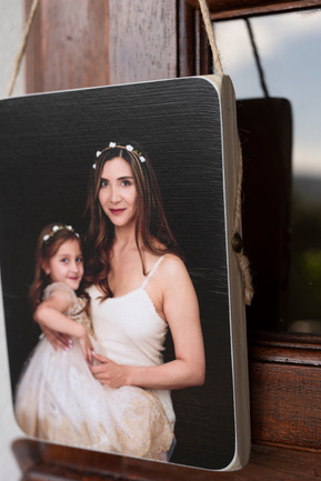 Portrait of a mother with her daughter shot in the studio and then printed onto a Photoblock. They have a timeless quality as do my images.