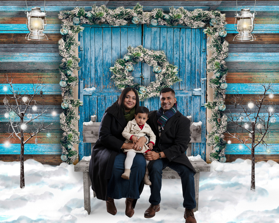 Winter Wonderland seasonal card with a Family portrait using this snowy composite. I would take your portrait in my studio and the composite your family s portrait onto this blue Christmas winter image.