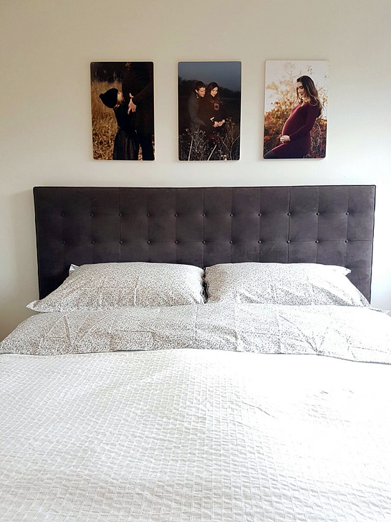 Three 40x60cm Photoblocks displayed in the bedroom, these images were a result of 2 different shoots. Photo by Helen Putsman Photography Geneva