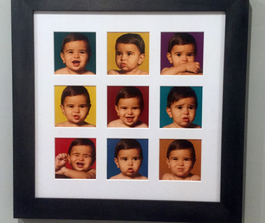 Andy Warhol type portraits of 1 year old baby photographed on different colored backgrounds by Helen Putsman, baby and child photographer, Geneva.