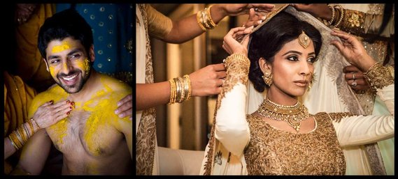 South Asian Culture Photos, a groom has haldi applied to his chest and the Indian bride is getting ready for her wedding.
Indian Wedding Photography by Andrew Adams