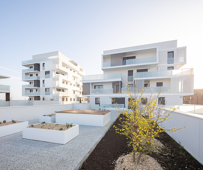 Reportage photo des logements réalisés par AEC Architectes à la ZAC Gare des Ardoines, Vitry sur Seine. Un projet lumineux et paysager en son centre qui émerge des chantiers environnants de la ZAC, encore en construction. Architectes : AEC Architectes, M