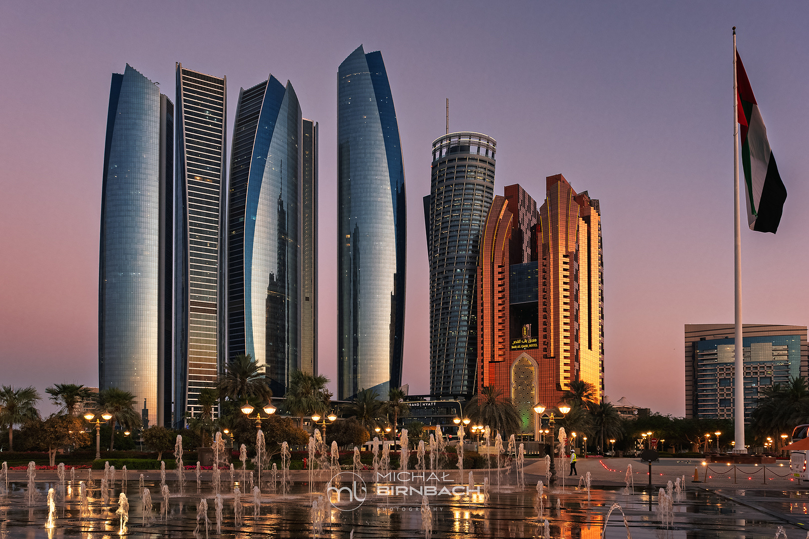 Etihad Towers in Abu Dhabi. An excellent example of the modern architecture. Travel photography taken during sunset. Art photography. Color. 