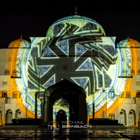 A "Palace in Motion" night light show in Qasr Al Watan presidential palace in Abu Dhabi. Beautiful colors, travel photography. Art photography.