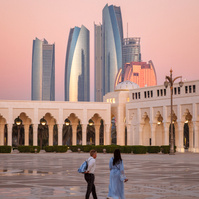 Etihad Towers in Abu Dhabi. An excellent example of the modern architecture. Travel photography taken during sunset. Art photography. Color. 