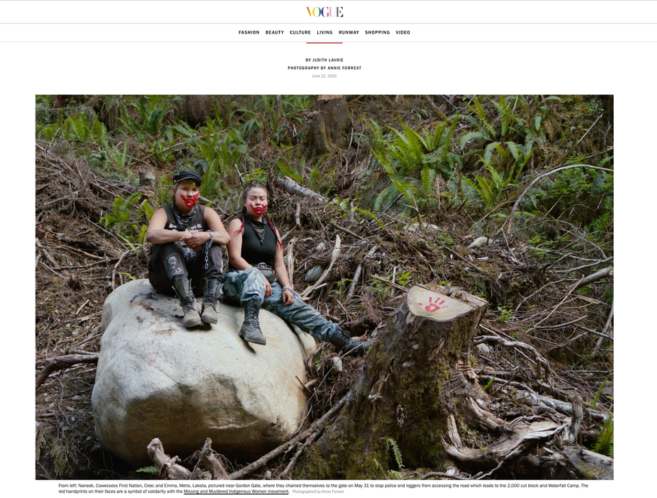 Vogue feature on Fairy Creek Blockade - the last stand for old-growth forests.