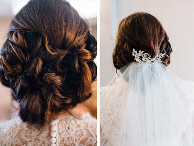 Diptych of bride's hair and veil details