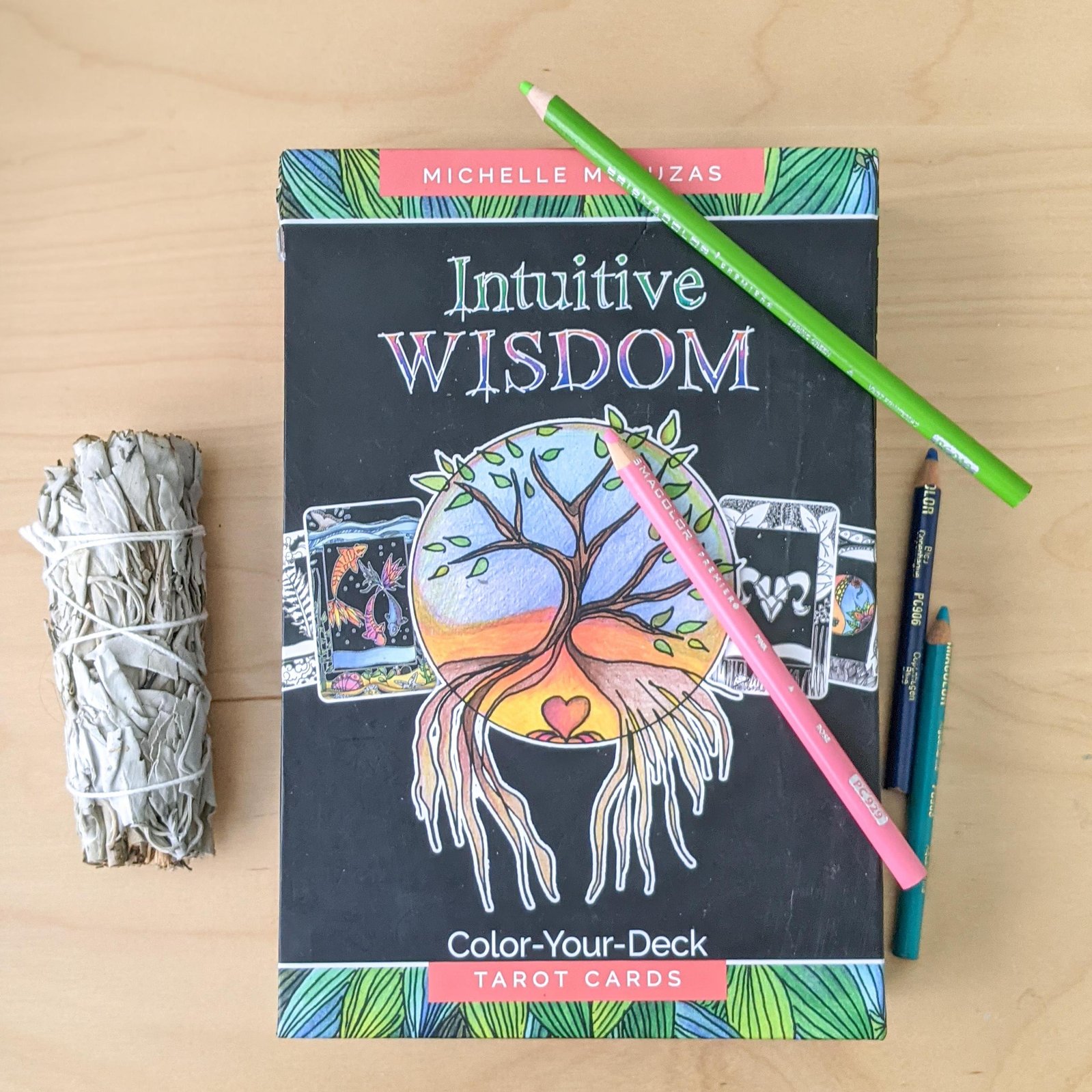 The Intuitive Wisdom Color Your own Tarot deck by Michelle Motuzas and published by Schiffer Books