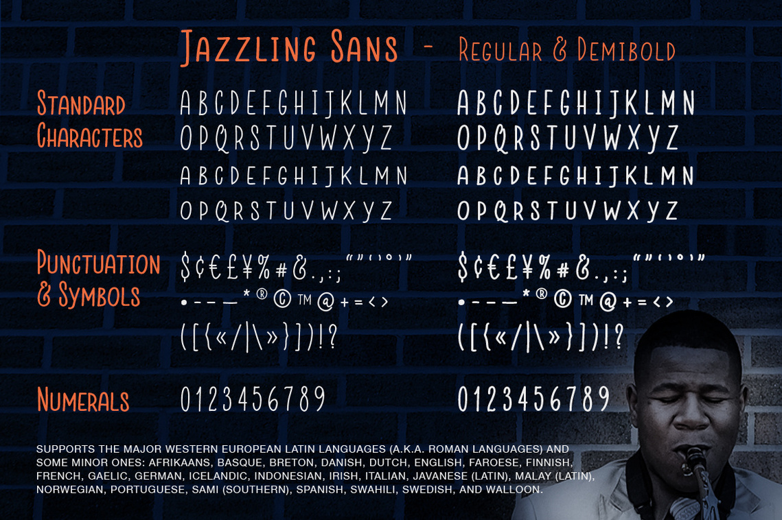 Jazzling Sans font - characters