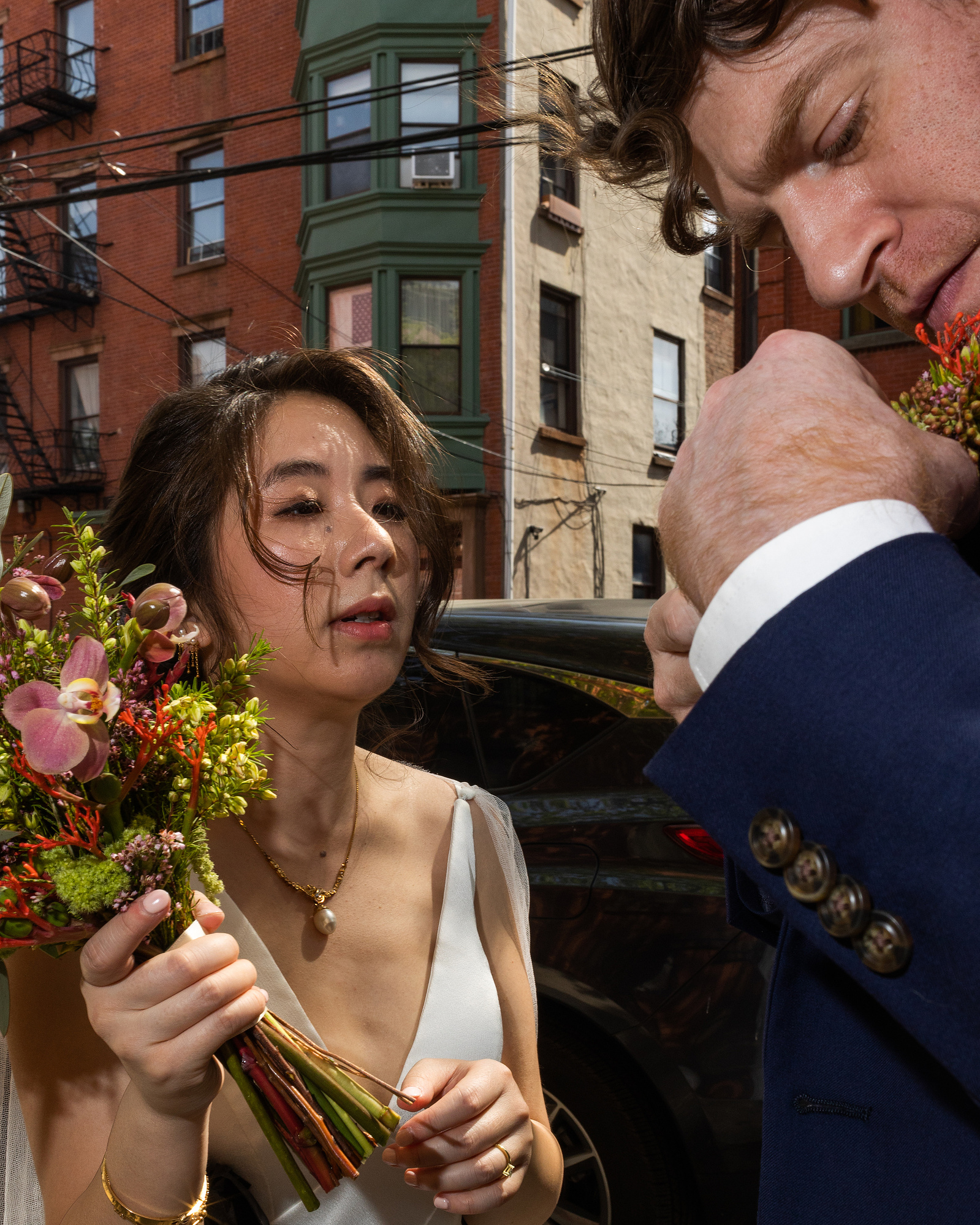 Wedding photojournalism Jersey City Civil Ceremony Jing Fong Reception getting ready