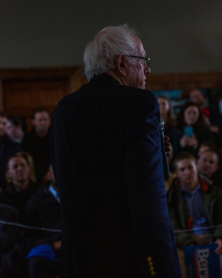 Bernie Sanders at a campaign stop in Iowa 2020.