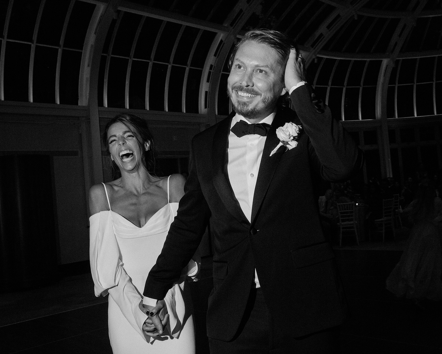 Brooklyn botanical gardens summer wedding reception with Bride and Groom. Corey Torpie Wedding Photojournalism.