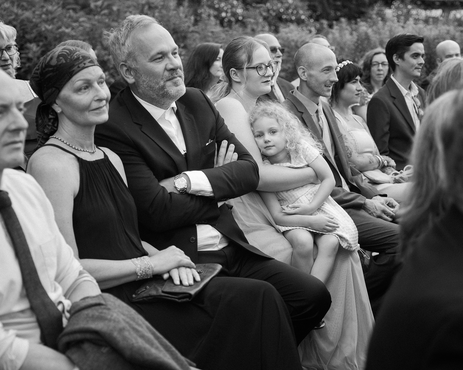 Brooklyn botanical gardens summer wedding ceremony guests. Corey Torpie Wedding Photojournalism.