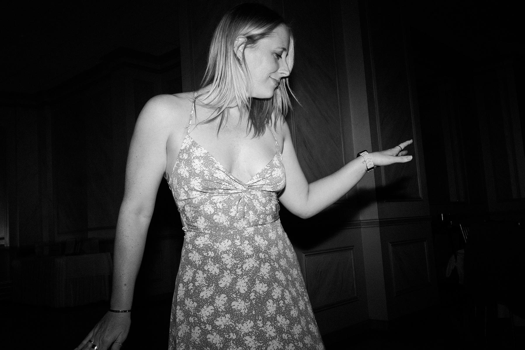 Wedding guest dancing. Wedding photojournalism at Giando on the Water in Brooklyn, NY. 