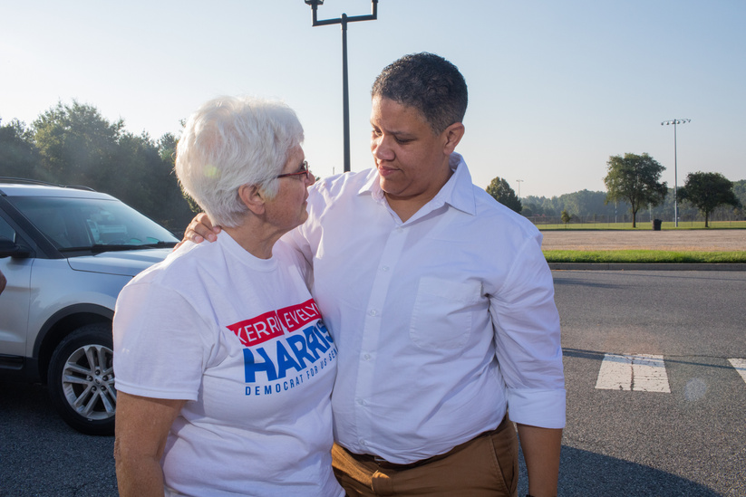 Kerri Evelyn Harris with her mother before voting.