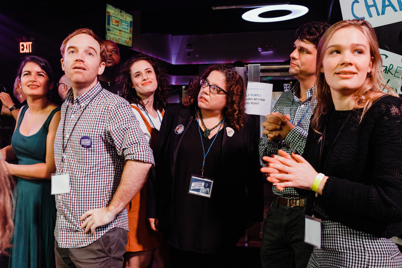 Team AOC on the night of the general election night in 2018