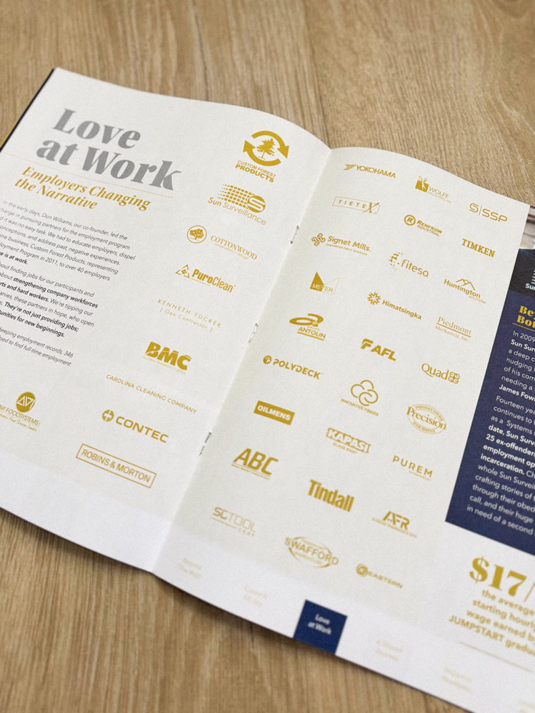 Jumpstart impact report page layout design, Yokohama, Timken, Polydeck, Tidal, Eastern, Wolff Industries, Himatsingka