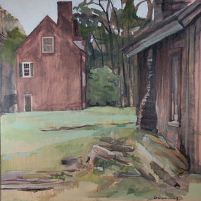 Large scale acrylic plein air painting completed in two sessions outdoors, Barclay Farmstead in Cherry Hill, NJ.