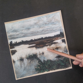 Charcoal drawing of the Mullica River in the Pinelands.