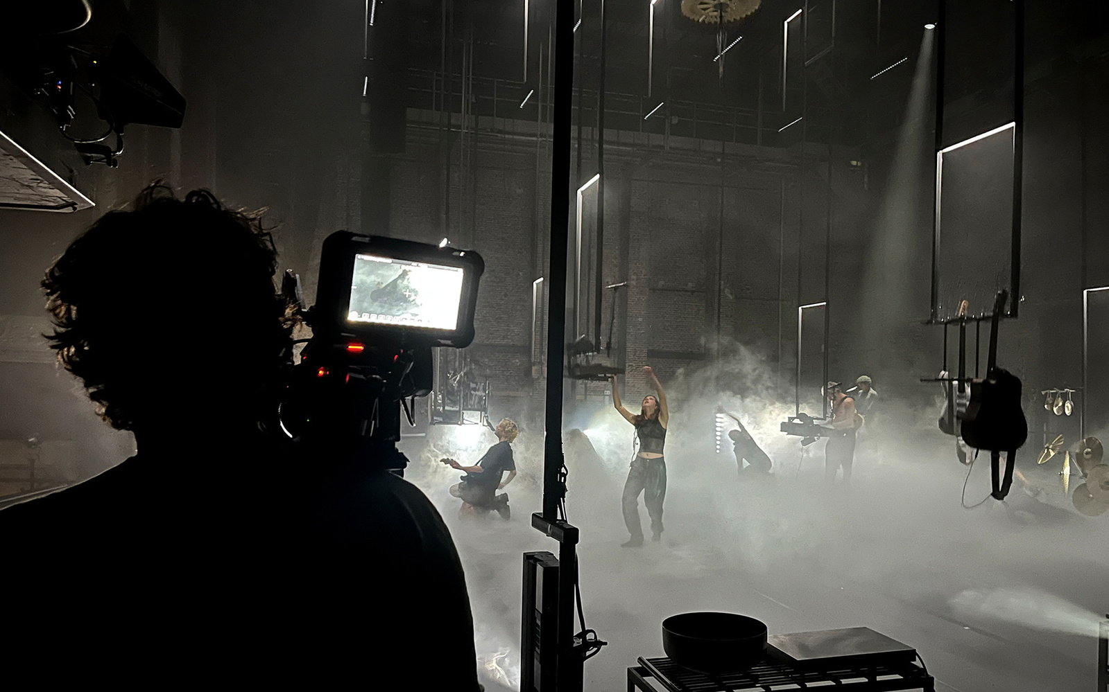 Cameraman filming behind the scenes during rehearsal of Penthesilea performing by ITA ensemble directed by Eline Arbo.