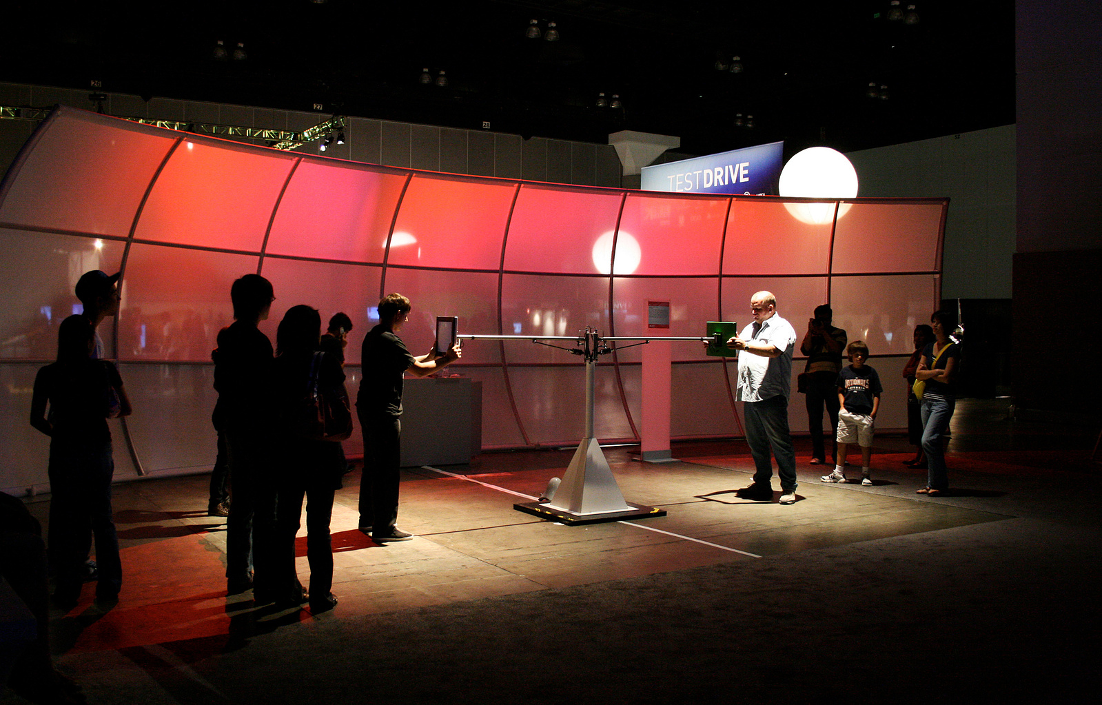 TFT Tennis is an interactive game installation with two computer screens as interface inspired by the classic Pong. Photo taken at Wired NextFest Los Angeles.