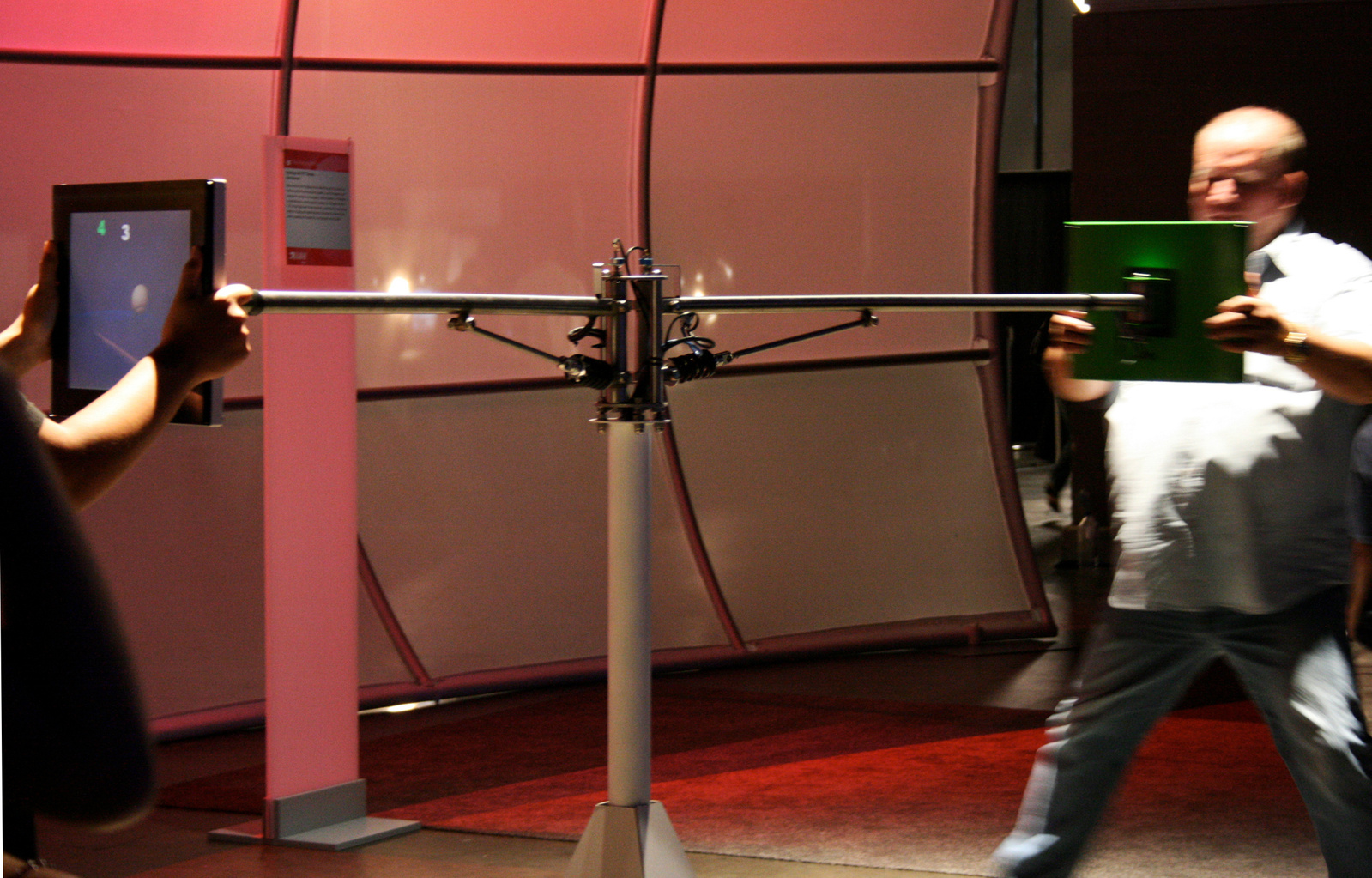 TFT Tennis is an interactive game installation with two computer screens as interface inspired by the classic Pong. Photo taken at Wired NextFest Los Angeles.