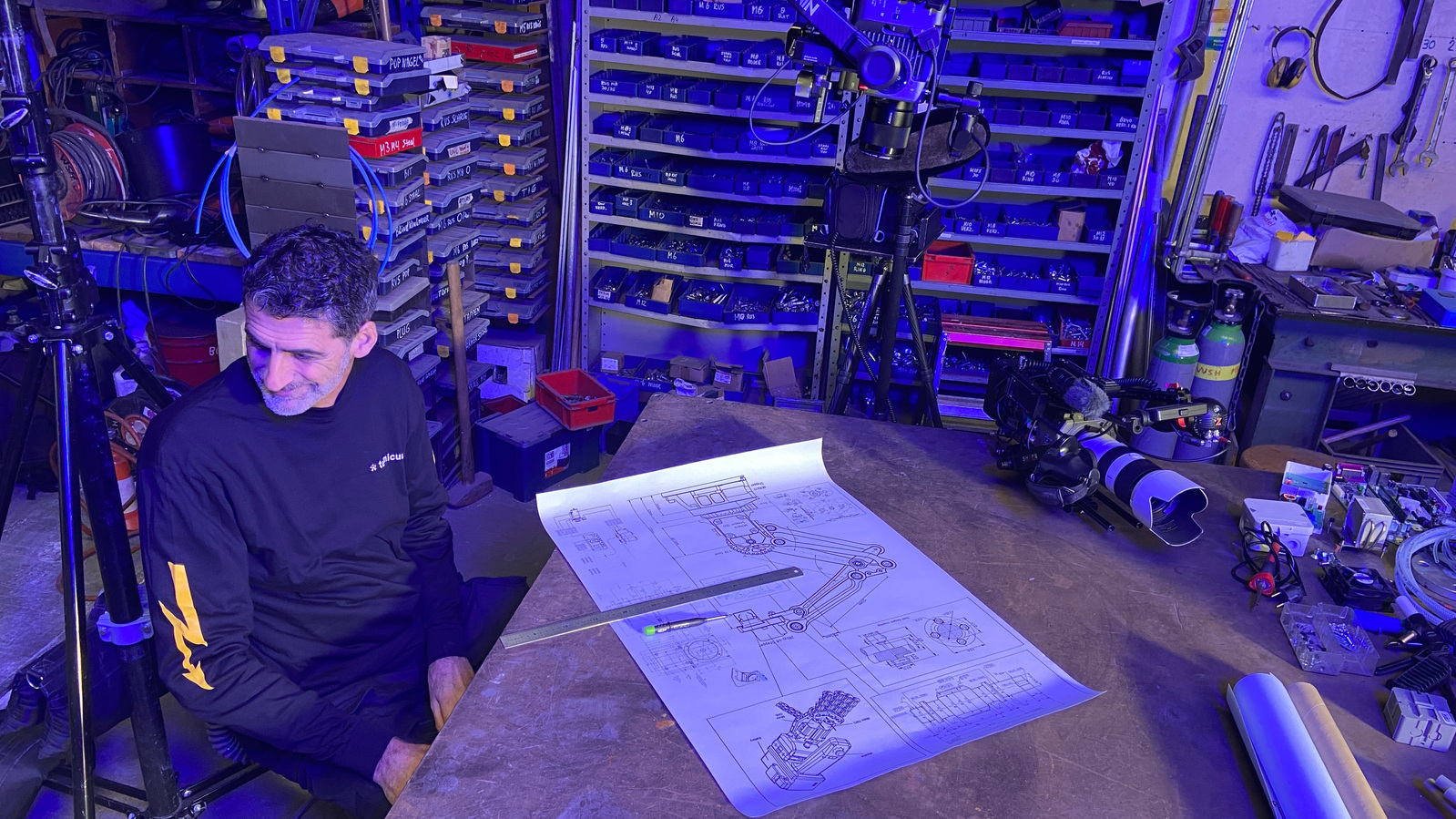 Behind the scenes at Technicum shoot at welding workshop.