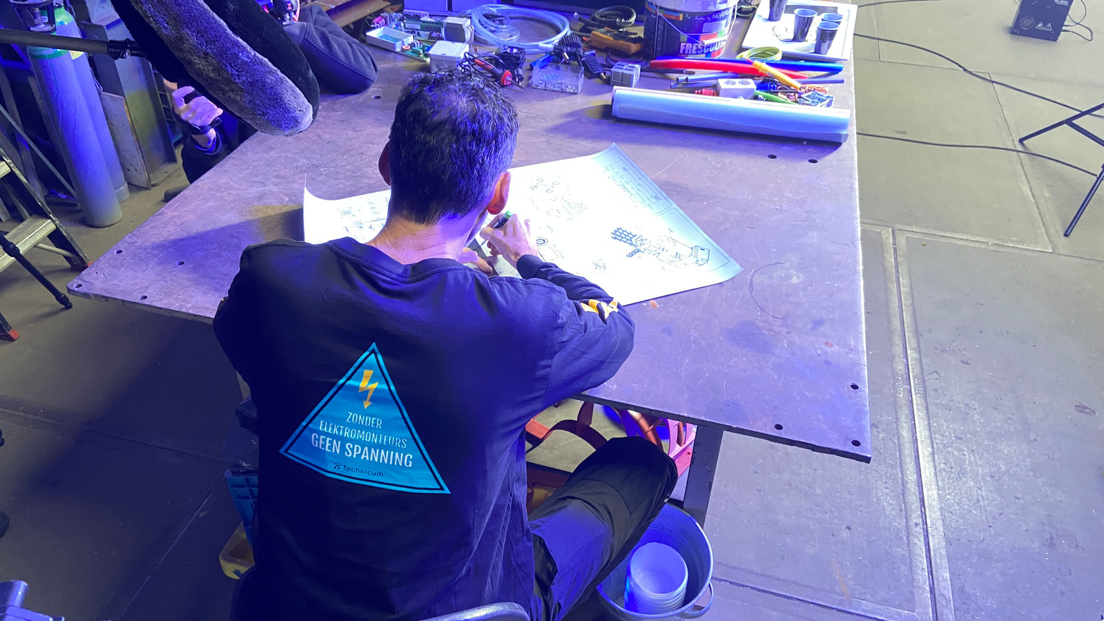 Behind the scenes at Technicum shoot at welding workshop.