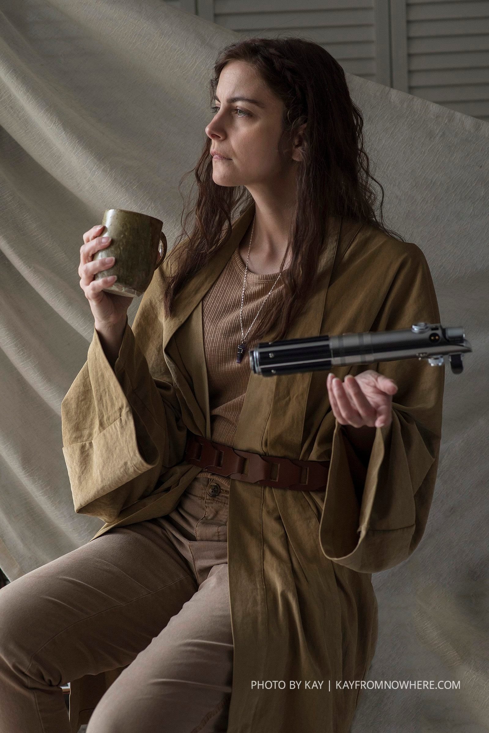 Jedi-styled quiet morning photoshoot with floating lightsaber