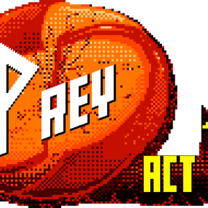 Large, orange and red pixel art logo serves as a backdrop for the title text "PREY" (in white) and "ACT 1" (in yellow), suggesting a game or story title screen. Made by Estaguy or Estaguy24. From Sonic CD or Friday Night Funkin' or FNF.