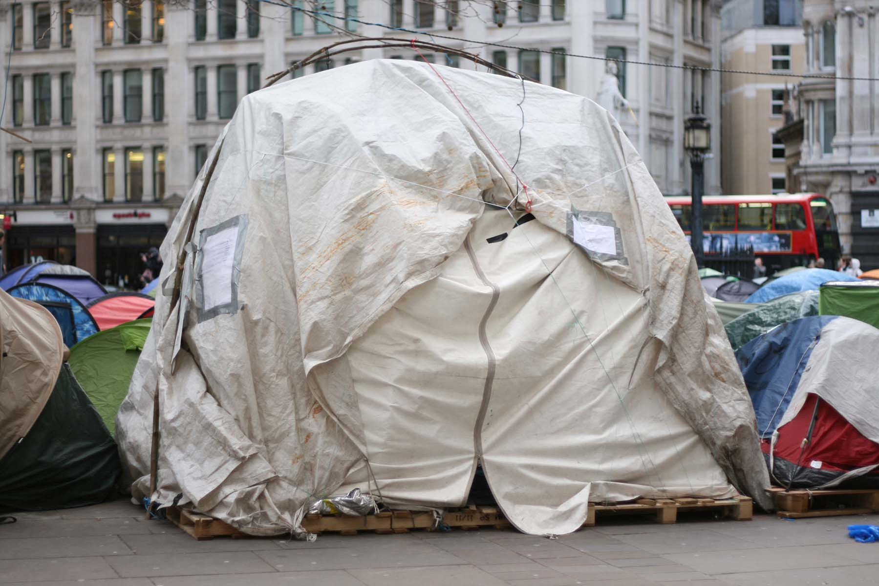 A tent photographed during the Occupy London protest in 2012