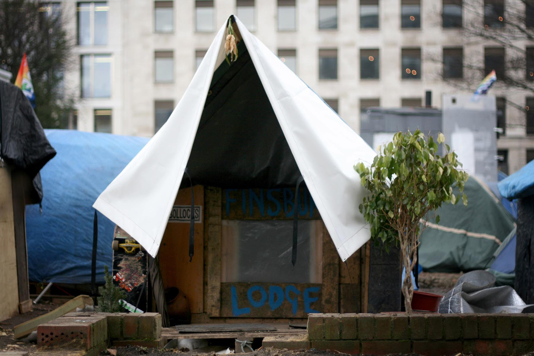 A shed photographed during the Occupy London protest in 2012