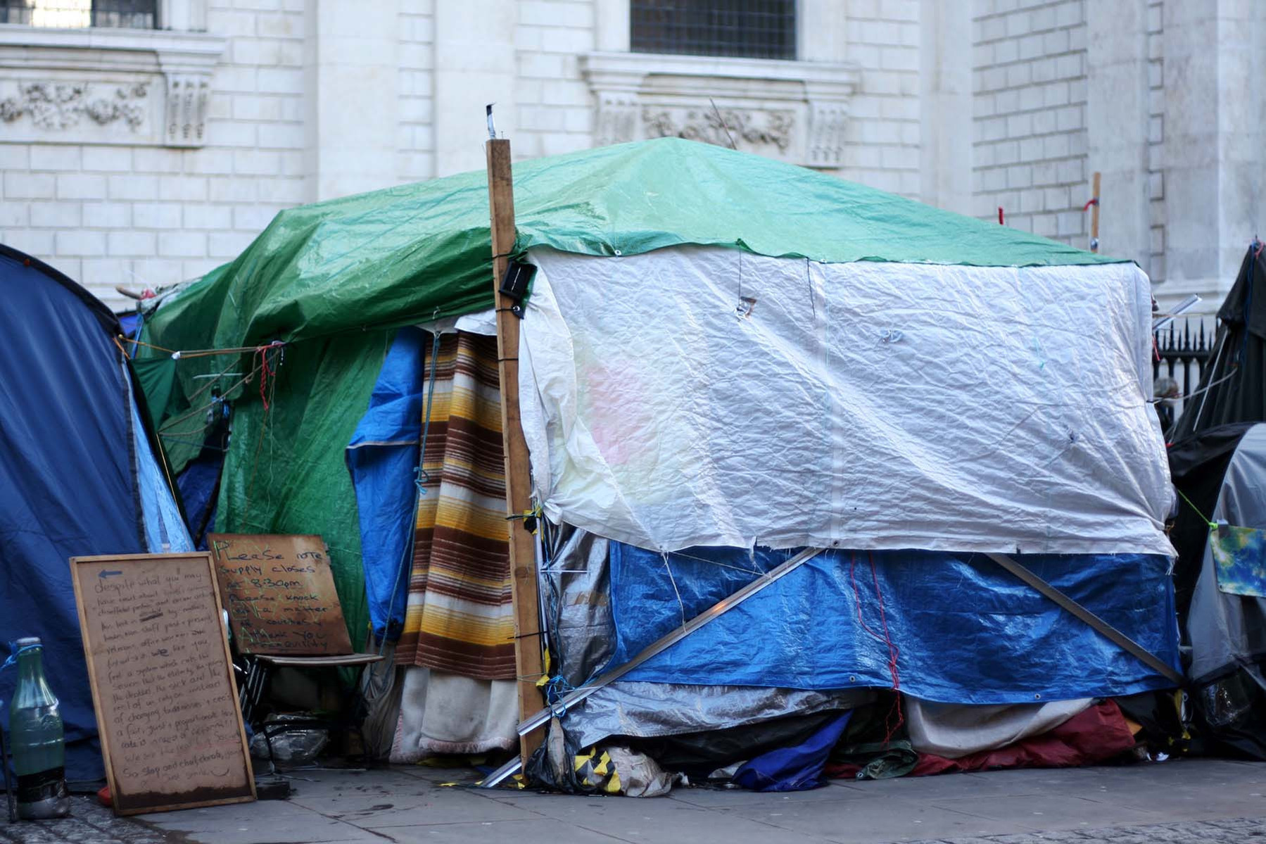 A tent photographed during the Occupy London protest in 2012