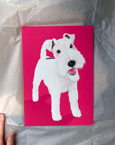 Custom Pet portrait by Woof Portraits featuring Bob the Fox Terrier. Physical fine art giclée print. 