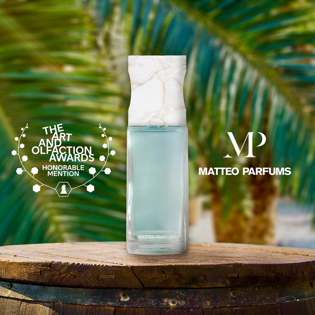 Lovers' Dew, the second scent from MATTEO PARFUMS, an aquatic fougère fragrance, receives distinguished honor (honorable mention) at the Art and Olfaction Awards in Artisan Category. June 7, 2024 in Lisbon, Portugal.