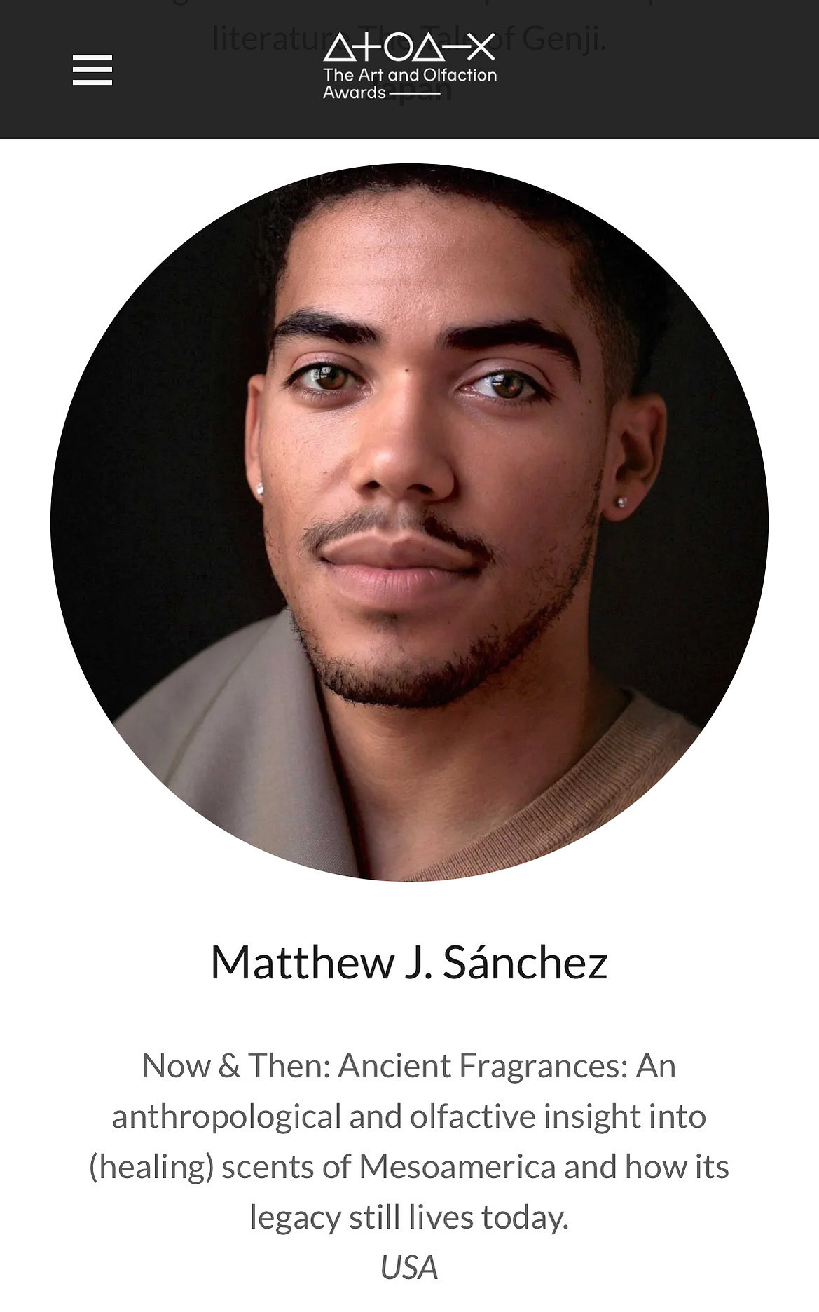 5th Annual Experimental Scent Summit in Lisbon, Portugal (June 7, 2024). Webpage displaying Founder & Perfumer of MATTEO PARFUMS, Matthew J. Sánchez, as a Speaker for (Healing) Ancient Fragrance and its revival and reimagination in Lovers' Dew