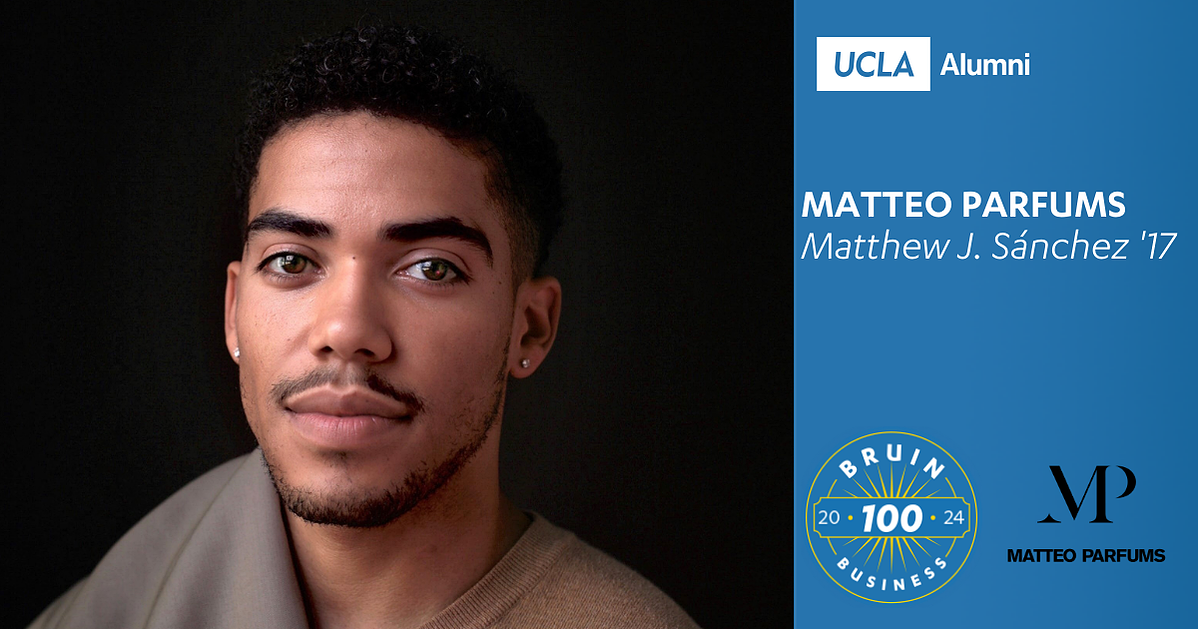Matthew J. Sánchez, Founder and Perfumer of MATTEO PARFUMS, AI-first fragrance company rooted in green science, neuroscience, and inclusivity, for mental health and wellbeing. UCLA Alumni Association Bruin Business 100 2024 Award. Mood and emotion.