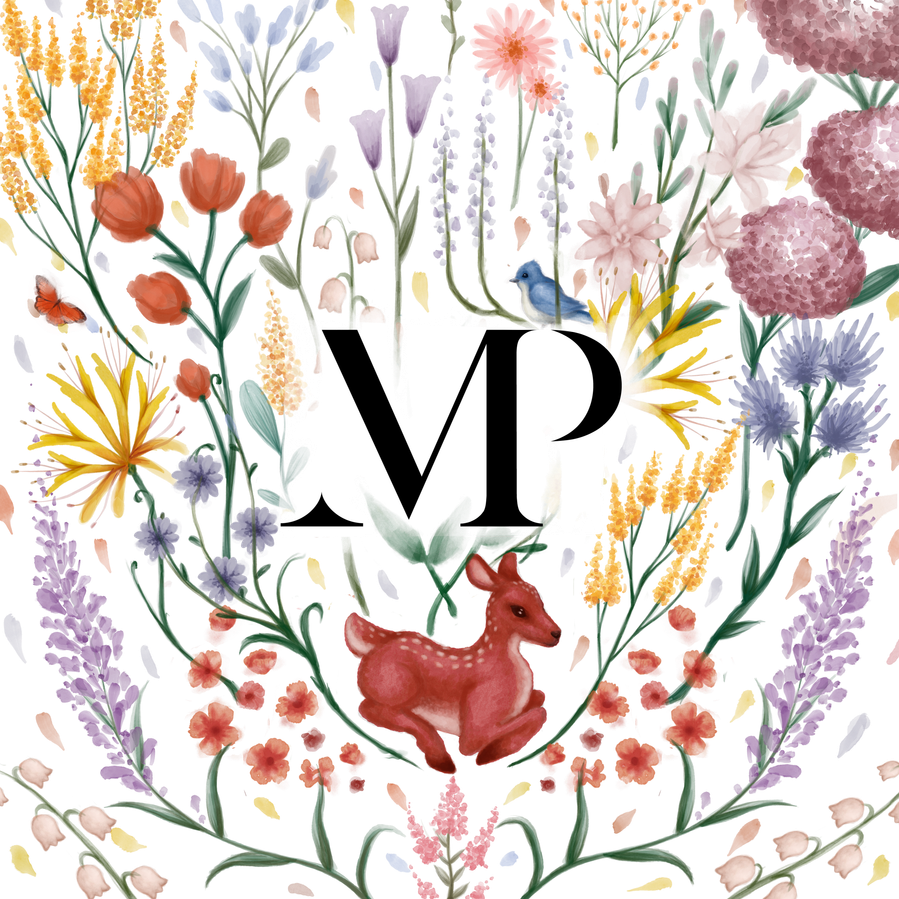 Pretty Little Petals Collection by MATTEO PARFUMS featuring a colorful, whimsical, watercolor painted design of flowers and meadow animals. The PLP fine fragrance set is a trio of scents: Ambered Petal, Porcelain Petal, and Heavy Scents.