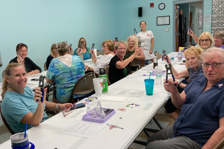 Workshop attendees at Wickham Park Senior Center. Glass fusing workshop.