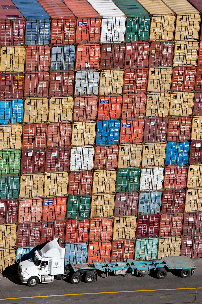 cargo, coast, commerce, container, crane, dock, export, forms, harbor, high, industrial, industry, line, loading, ocean, outdoors, over, perspective, port, sea, ship, shipping, shipyard, truck