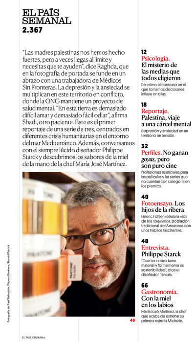 Tearsheet of Philippe Stark photographed for El Pais Semanal