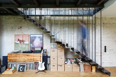 ALTE SCHLOSSEREI  or  OLD LOCKSMITH SHOP is an architecture project by ALAS Architects in Berlin. The space is a house and working studio for designers and artists. These are architecture photographs of the interior and exterior of the building. 
