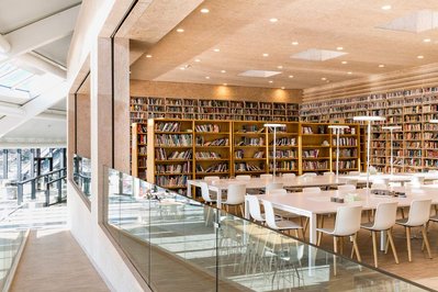 Library of Le Rosey Concert Hall in Rolle, Switzerland. 